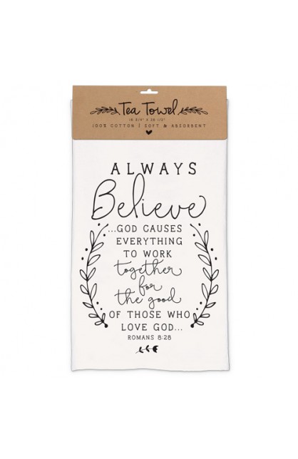 LCP51257 - Towel Tea Cotton Hand Drawn Doodles Always Believe - - 1 