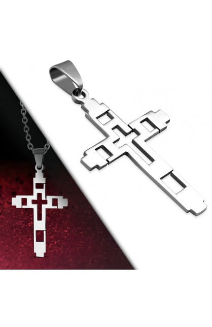 ST0291 - ST Cut out Geometric Cross Pendant - - 1 