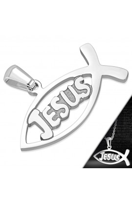PPP183 ST Cut out Jesus Monogram Fish Pendant