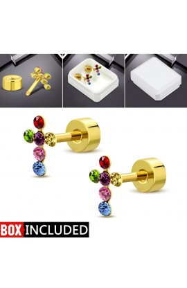EWX273 Gold Plated ST Cross Stud Earrings with CZ