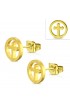 ST0341 - Gold Plated ST Cross Round Circle Stud Earrings - - 1 