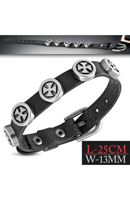 ST0456 - Genuine Leather Cross Circle Stud Belt Buckle Bracelet - - 1 