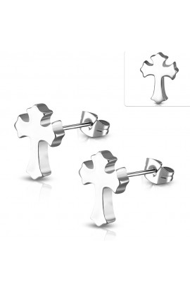 ST0467 - ST Fleur De Lis Cross Stud Earrings - - 1 