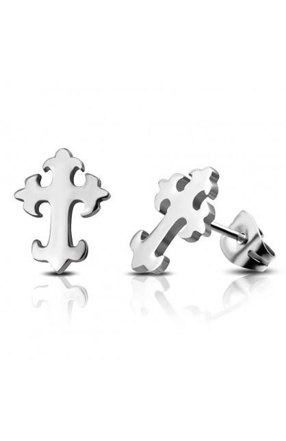 ST0472 - ST Fleur De Lis Cross Stud Earrings - - 1 