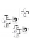 ST0481 - ST Plus Sign Cross Stud Earrings Clear CZ - - 1 