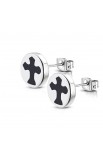 ST0487 - ST Cross Round Circle Stud Earrings - - 1 