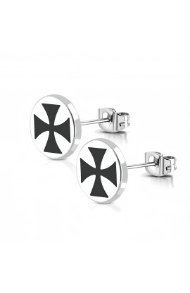 ST0490 - ST Pattee Cross Round Circle Stud Earrings - - 1 