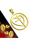 ST0499 - Gold Plated ST Cross Love Heart Circle Charm Pendant & Stud Earrings - - 1 