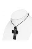 ST0500 - Eagle Wing Leather Black Cross Charm Military Ball Link Chain Necklace - - 2 