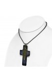 ST0501 - Eagle Wing Leather Brown Cross Charm Military Ball Link Chain Necklace - - 2 