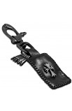 ST0504 - Fleur De Lis Flower Cross Tag Ring Valet Leather Biker Key Chain - - 1 