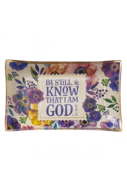 GLT028 - Trinket Tray Glass Be Still Purple Floral Psa 46:10 - - 1 