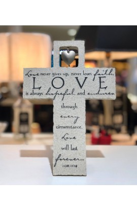 LCP11801 - Tabletop Cross Love Emblem Stone 9.5H - - 1 