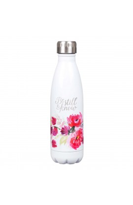 FLS049 - Water Bottle SS White Flowers Be Still & Know Ps 46:10 - - 1 
