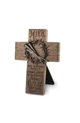 LCP11980 - Cross Sculpture Desktop Small Cast Stone Crown of Thorns - - 1 