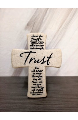 LCP11342 - Cross Desktop Cast Stone Scripture Trust - - 1 