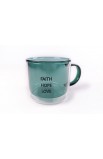 TCMG004 - FAITH HOPE LOVE GREEN VINTAGE CUPS GLASS MUG - - 1 