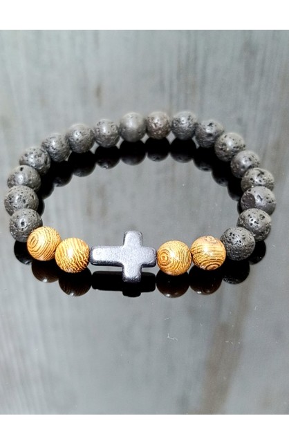 SC0225 - DARK BROWN BEAD CROSS BRACELET - - 1 