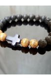 SC0225 - DARK BROWN BEAD CROSS BRACELET - - 3 