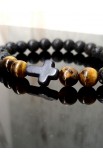 SC0224 - CAMEL BROWN BEAD CROSS BRACELET - - 3 