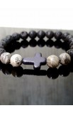 SC0221 - GREY BEAD CROSS BRACELET - - 3 