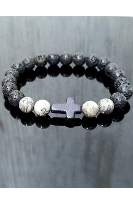 SC0221 - GREY BEAD CROSS BRACELET - - 1 