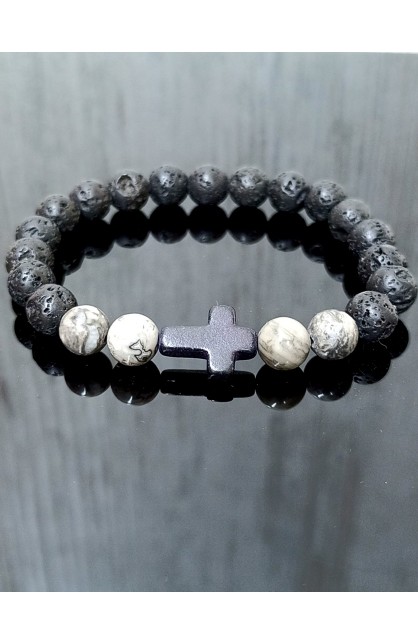 SC0221 - GREY BEAD CROSS BRACELET - - 1 