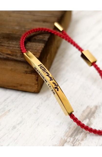 SC0199 - FAITH MOVES BRAIDED ROPE RED BRACELET GOLD - - 1 