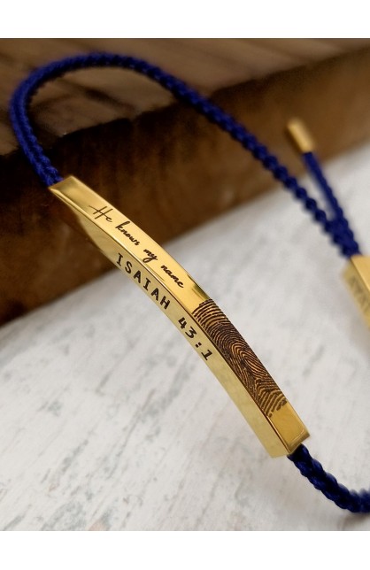 SC0195 - HE KNOWS MY NAME BRAIDED ROPE BLUE BRACELET GOLD - - 1 