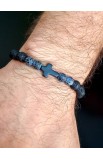 SC0219 - DARK BLUE BEAD CROSS BRACELET - - 2 