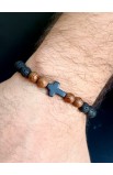 SC0225 - DARK BROWN BEAD CROSS BRACELET - - 2 