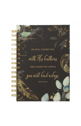 JLW129 - Journal Spiral bound Black Feathers He Will Cover You Ps 91:4 - - 1 