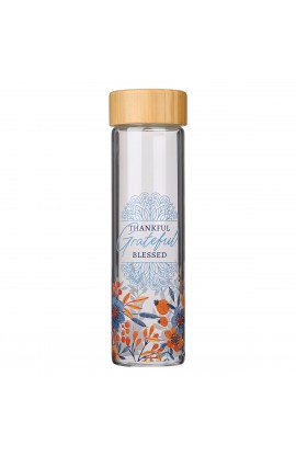 WBT172 - Water Bottle Glass w Sleeve Thankful - - 1 