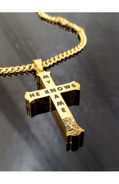 SC0212 - HE KNOWS MY NAME GOLD CROSS PENDANT CHAIN - - 1 