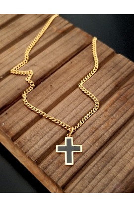 SC0252 - BLACK EPOXY CROSS NECKLACE GOLD PLATED - - 1 