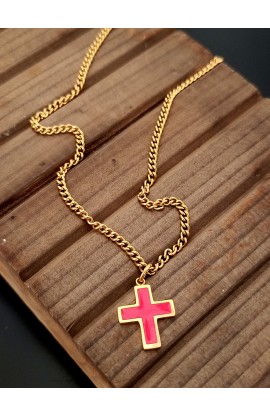 SC0254 - RED EPOXY CROSS NECKLACE GOLD PLATED - - 1 