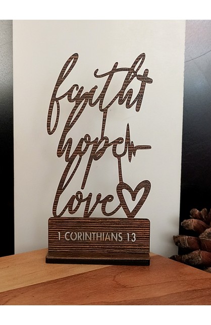 HDW066 - 15 CM BROWN WOOD FAITH HOPE LOVE - - 1 