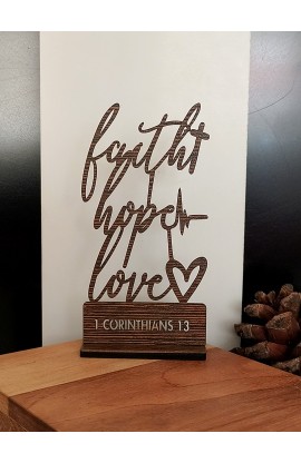 HDW065 - 10 CM BROWN WOOD FAITH HOPE LOVE - - 1 