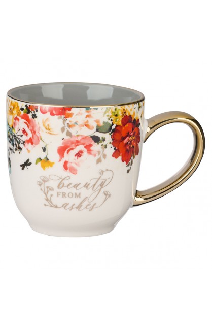 MUG878 - Mug Gray White Floral Beauty from the Ashes Isa 61:3 - - 1 