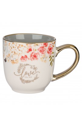 MUG893 - Mug Gray White Floral Love 1 Cor 16:14 - - 1 