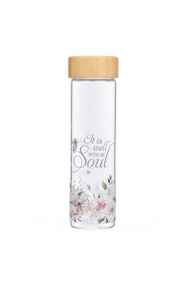 WBT171 - Water Bottle Glass w Sleeve It is Well with My Soul - - 1 