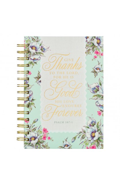 JLW169 - Journal Wirebound Cream/Mint Floral Give Thanks Ps. 107:1 - - 1 