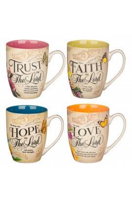 Mug Set 4pc Hope Trust Faith Love Floral