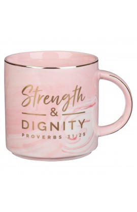 MUG932 - Mug Pink Marbled Strength & Dignity Prov. 31:25 - - 1 