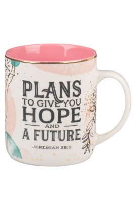 MUG990 - Mug Pink/White Abstract/Leaves Plans Jer. 29:11 - - 1 