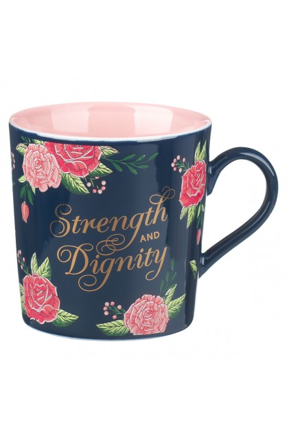 MUG991 - Mug Pink/Navy Floral Strength & Dignity Prov. 31:25 - - 1 