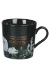 MUG1013 - Mug Black Floral Strength & Dignity Prov. 31:25 - - 1 