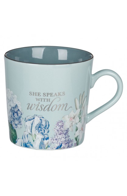 Mug Blue Two-tone Floral Wisdom Prov. 31:26