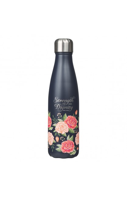 FLS089 - Water Bottle SS Navy Floral Strength & Dignity Prov. 31:25 - - 1 