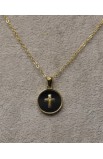 SC0297 - CROSS BLACK ROUND SHELL NECKLACE GOLD - - 6 